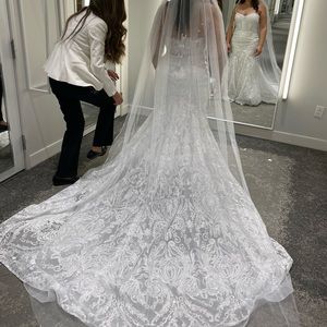 Diamond sequence beaded brocade embellished mermaid wedding dress